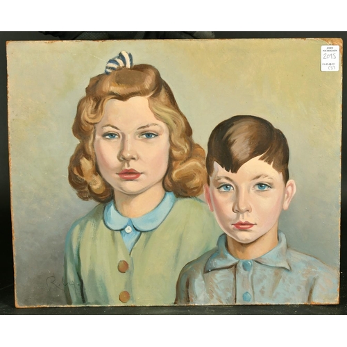 2095 - Rene Meurisse, a set of three family portraits, oils on board, each 16