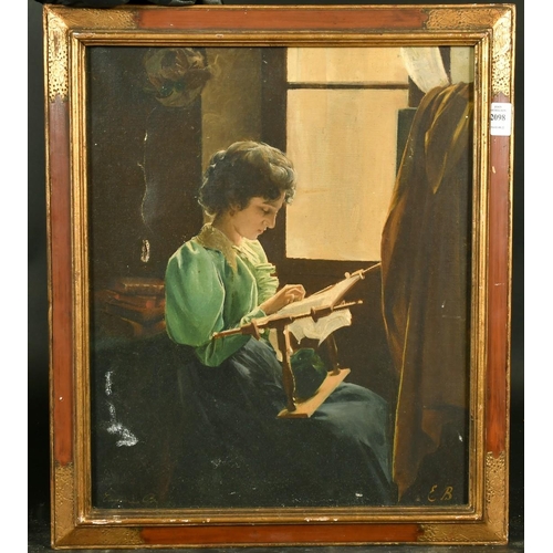 2098 - 19th Century French School, a young lady with a loom, oil on canvas, signed Eugenie B, 18