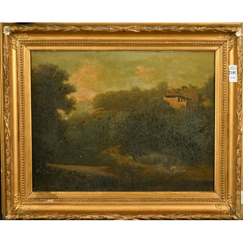 2101 - 19th Century French School, wayfarers resting in a valley, oil on canvas, inscribed verso, 10.75