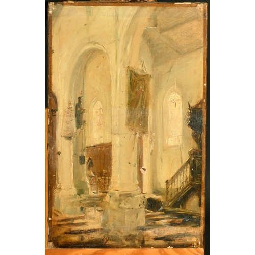 2103 - 19th Century French School, a church interior, oil on canvas, indistinctly inscribed verso, 13