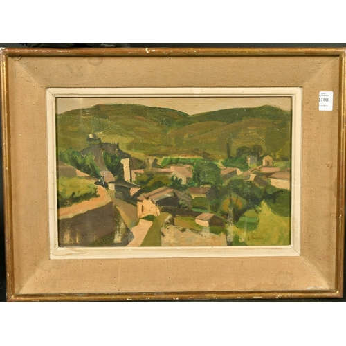 2108 - J. Burois, view of a hilltop village, oil on canvas, signed, 10.75