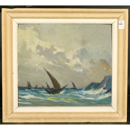 2109 - 20th Century French School, sailboats off a headland, oil on board, indistinctly signed, 13