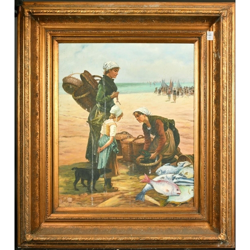 2115 - Eugene Leroy, female figures sorting the catch, oil on canvas, signed, 23.75