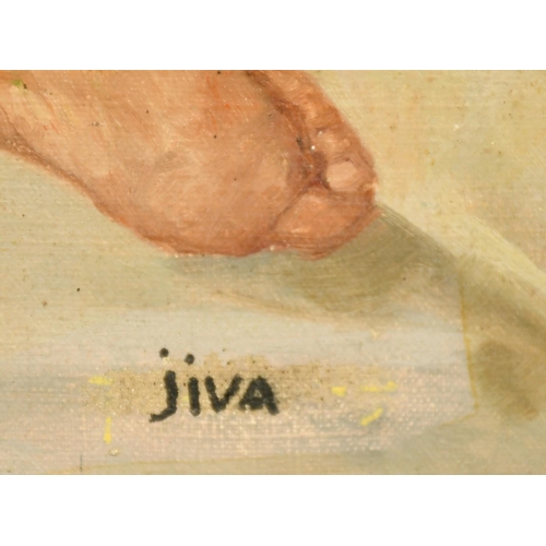 2116 - Jiva, 20th Century, a resting female nude, oil on canvas, signed, 15.75