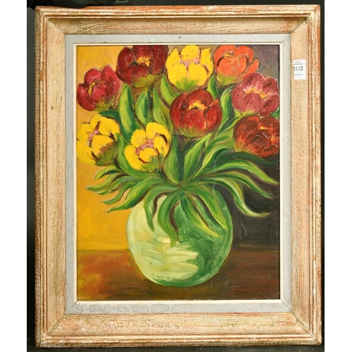 2122 - L. Waty, a still life of tulips, oil on board, 16