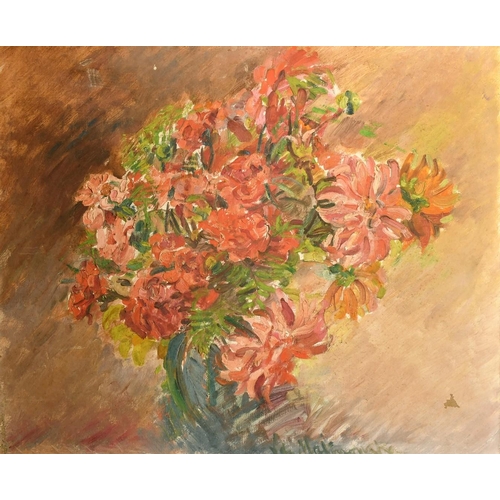 2124 - Early 20th Century French School, a still life of colourful flowers, oil on canvas, indistinctly sig... 