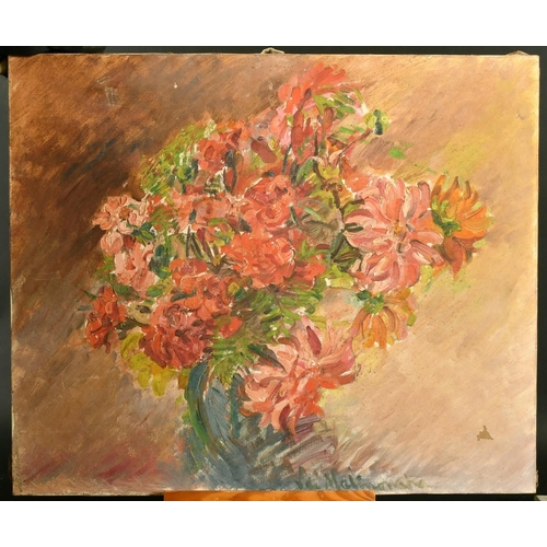 2124 - Early 20th Century French School, a still life of colourful flowers, oil on canvas, indistinctly sig... 