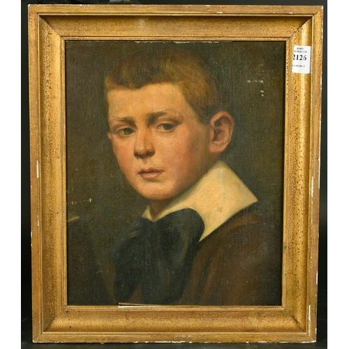 2126 - 19th Century School, a head study of a young boy, oil on canvas laid down, 12.25