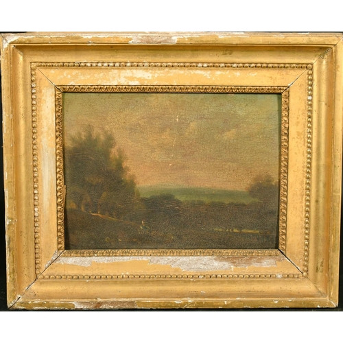 2136 - 19th Century French School, figures resting in an extensive landscape, oil on panel, 7.5