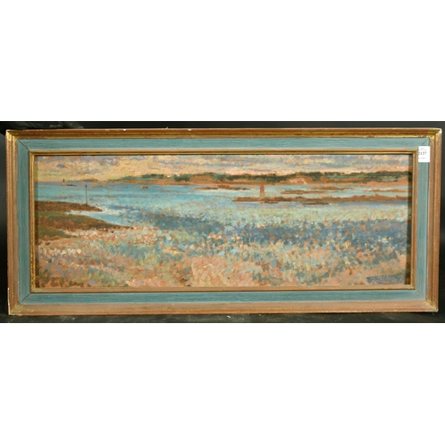 2137 - 20th Century, a view of a bay, oil on panel, indistinctly signed, 11