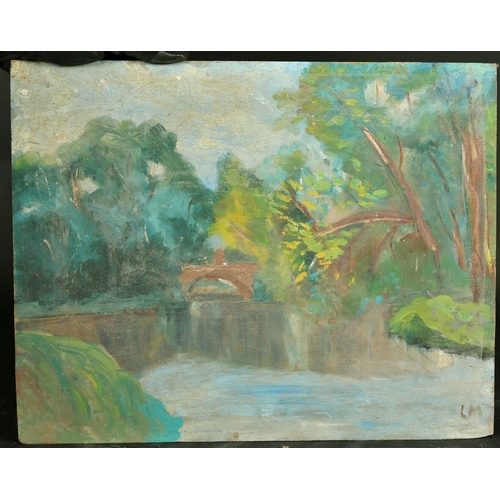 2138 - 20th Century French School, an oil sketch of a lake scene, signed with initials, and 2 others by the... 