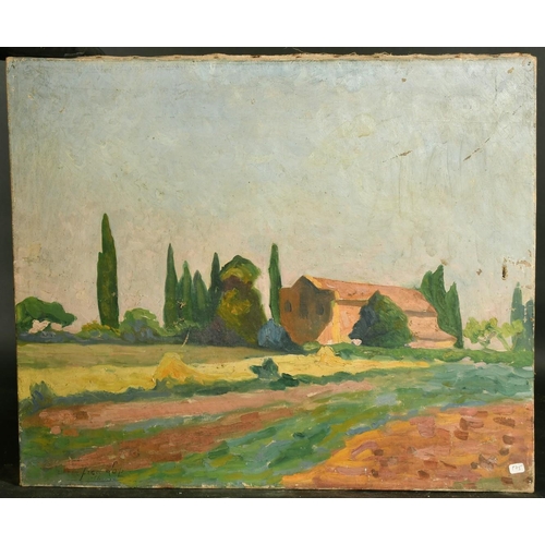 2143 - Alfred Lop-Montel, circa 1918, farm building in an extensive landscape, oil on canvas, signed, 21