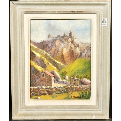 2146 - 20th Century French School, stone building in an alpine landscape, oil on panel, indistinctly signed... 