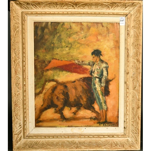 2147 - 20th Century Continental School, a bull fighting scene, oil on panel, indistinctly signed, 16