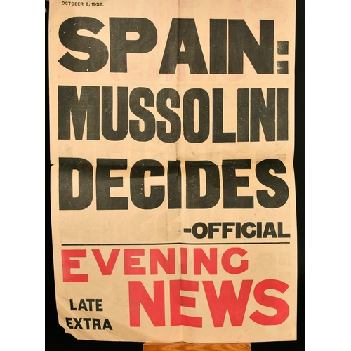 2165 - An Evening News poster, Circa 1938, 'Spain: Mussolini Decides', two colour print, 30