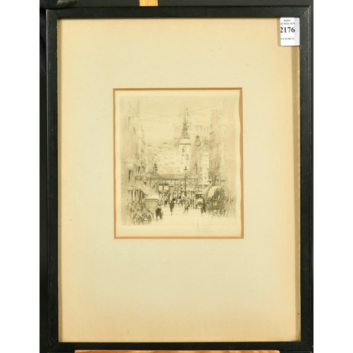 2176 - William Walcot, Ludgate Hill, etching, signed in pencil, label verso, 6.25