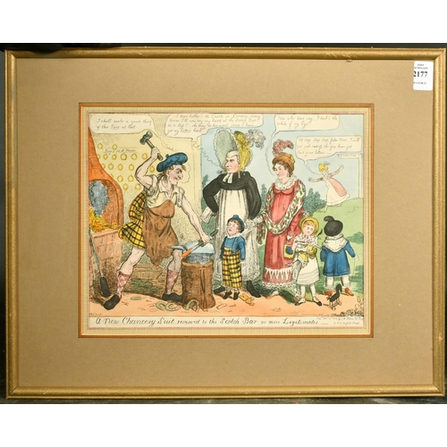 2177 - George Cruikshank, a scene at Gretna Green, hand coloured etching, 9