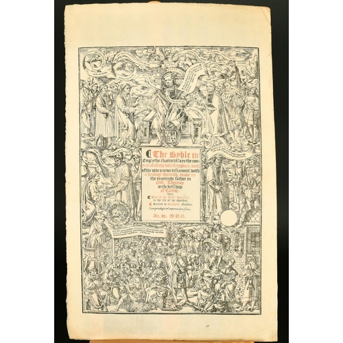 2199 - A frontispiece to the Bible as printed by Grafton, dated MDXL, probably 19th Century, woodblock on a... 