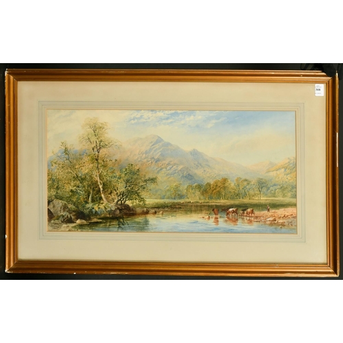 2246 - Cornelius Pearson (1805-1891) British, a cattle drover by a river with mountains beyond, watercolour... 