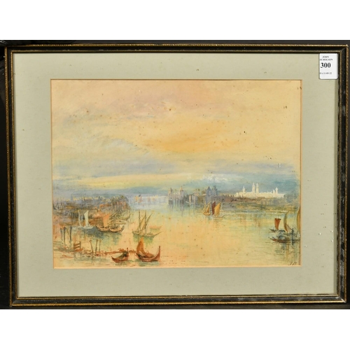 2251 - 19th Century, A scene in the Venice lagoon with gondolas and sailboats, watercolour, initialled R.M,... 