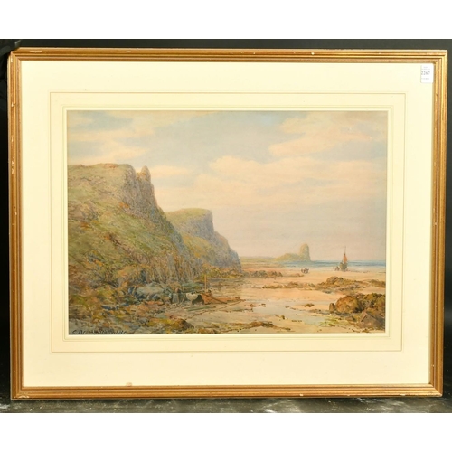 2267 - Charles Brooke Branwhite (1851-1929) British, A rocky coastal inlet with beached sailing boats and f... 