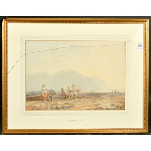 2269 - James Whaite (fl.1876-1896) British, 'Penmaenmawr, Wales', Cockle pickers at low tide, watercolour, ... 