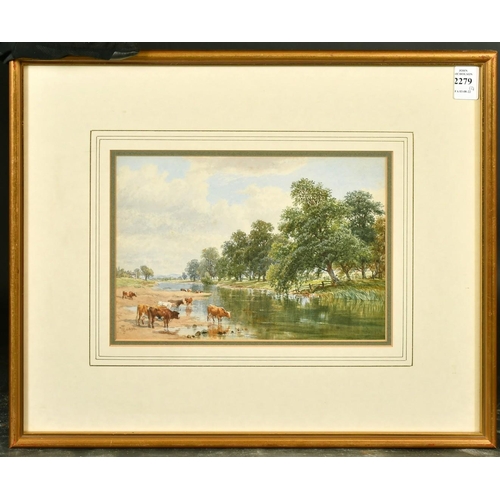 2279 - James W. Baldock (1825-1898) A pair of river landscapes with cattle standing and lying down at the w... 