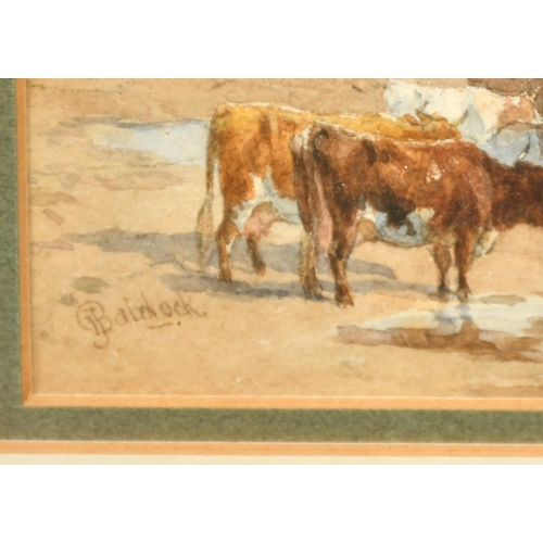 2279 - James W. Baldock (1825-1898) A pair of river landscapes with cattle standing and lying down at the w... 