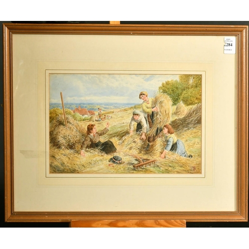 2284 - After Myles Birket Foster, A group of young girls gather in the hay, with others resting beyond, wat... 