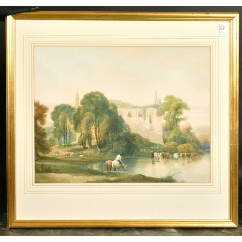 2287 - William Havel (1782-1857) British, 'Bolton Abbey', with cattle and horse at the water's edge, waterc... 