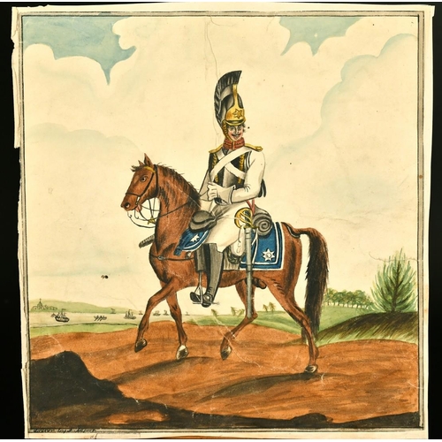 2309 - L. Allport (19th Century) British, A Cavalryman on his horse, watercolour, signed, 10