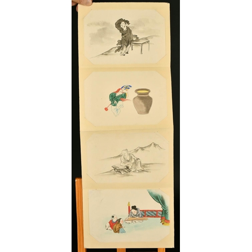 2314 - Early 20th Century Chinese School. A woman playing a guzheng to children, watercolour, 5.25