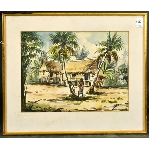 2334 - South-East Asian School, Junks at Sea, watercolour, indistinctly signed, 10