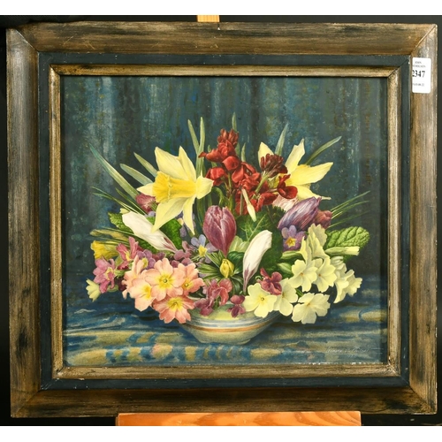 2347 - Leonard A. Philpot, Spring flowers in a striped bowl, watercolour, signed and dated 1923, 10.25