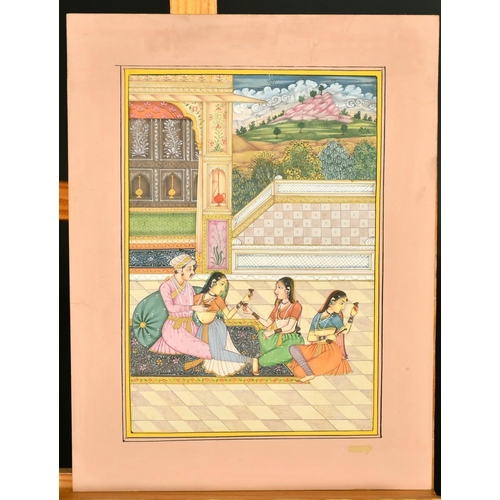 2357 - An Indian miniature of a nobleman and his consorts, watercolour, 6,75