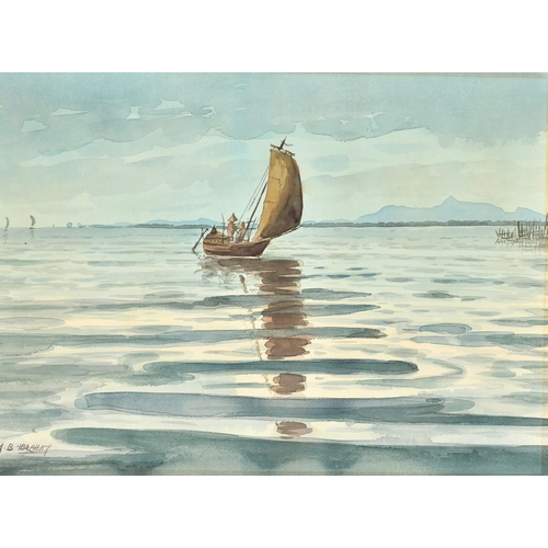 2366 - Abu Bakar Ibrahim, A fishing boat on a lagoon, watercolour, signed, 11