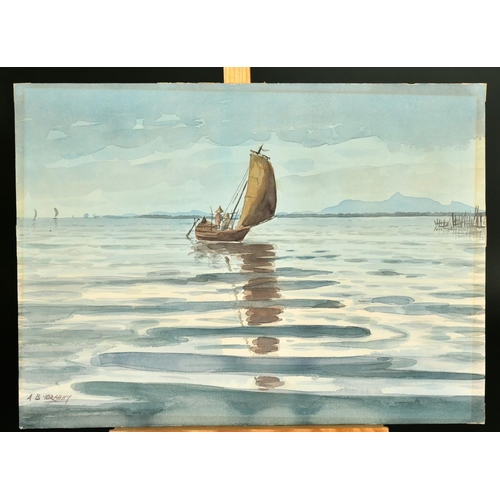 2366 - Abu Bakar Ibrahim, A fishing boat on a lagoon, watercolour, signed, 11