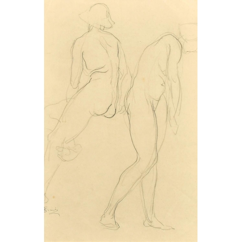 2371 - Style of Augustus John, Studies of a nude female, drawing, indistinctly signed, 14.5