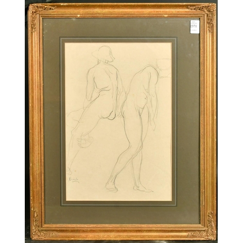 2371 - Style of Augustus John, Studies of a nude female, drawing, indistinctly signed, 14.5