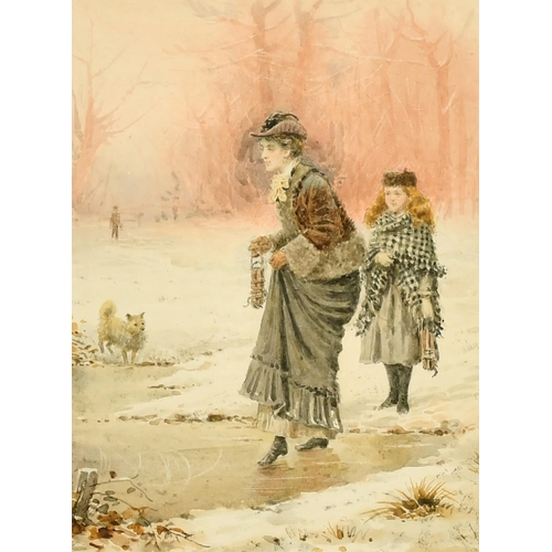 2373 - George Goodwin Kilburne (1839-1924) British, 'Testing the ice', ladies and a dog in a Winter landsca... 