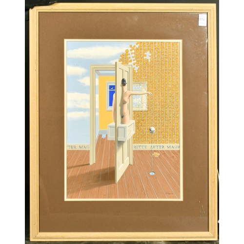 2374 - Sidney Sadgrove (1920-2014) 'After Magritte', gouache, signed, label verso, 16.25