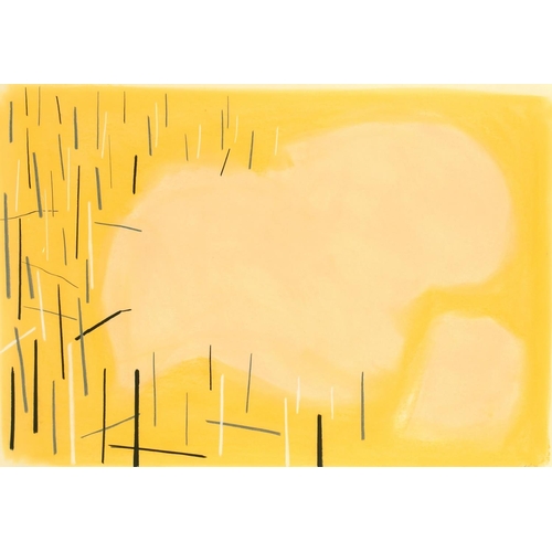 2376 - Andrew Southall, Australian, Yellow/black abstract, mixed media, signed and dated '88 in pencil, 27.... 