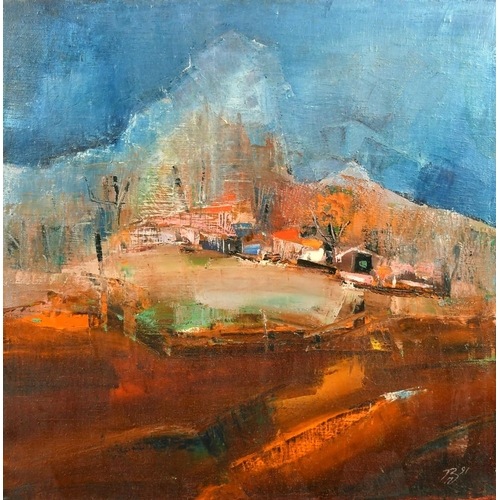 2575 - V.N. Palagachev, Village at night, oil on canvas, initialled and dated '91, labels verso, 15.75