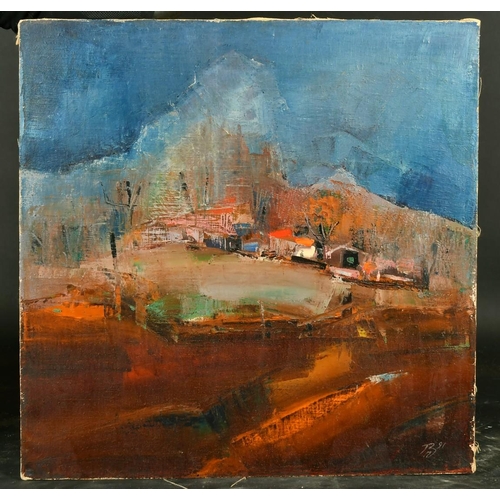 2575 - V.N. Palagachev, Village at night, oil on canvas, initialled and dated '91, labels verso, 15.75