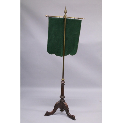 1004 - A VICTORIAN ROSEWOOD TRIPOD POLE SCREEN with beadwork banner.