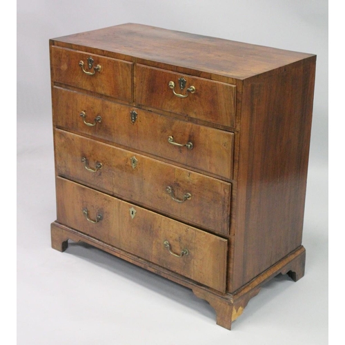 1008 - AN 18TH CENTURY WALNUT CHEST OF DRAWERS with a plain 