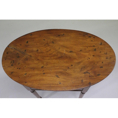 1018 - A 19TH CENTURY IRISH YEW WOOD OVAL TABLE sold by HODGES & SON, DUBLIN with plain oval top, single dr... 