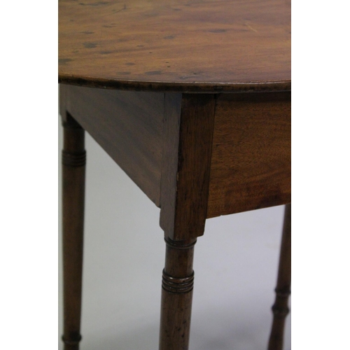 1018 - A 19TH CENTURY IRISH YEW WOOD OVAL TABLE sold by HODGES & SON, DUBLIN with plain oval top, single dr... 