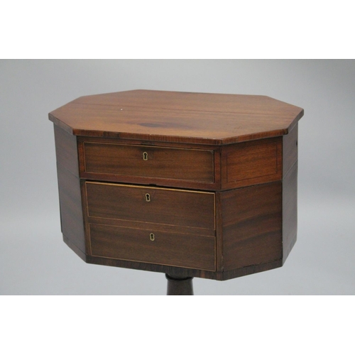 1023 - A 19TH CENTURY MAHOGANY OCTAGONAL SHAPED WRITING / WORKTABLE, with a fitted drawer, above a deep dra... 