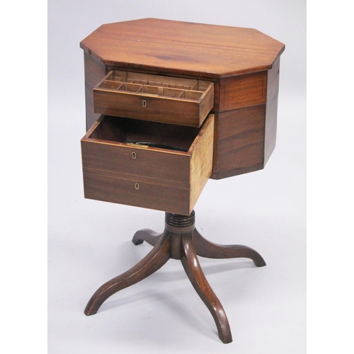 1023 - A 19TH CENTURY MAHOGANY OCTAGONAL SHAPED WRITING / WORKTABLE, with a fitted drawer, above a deep dra... 